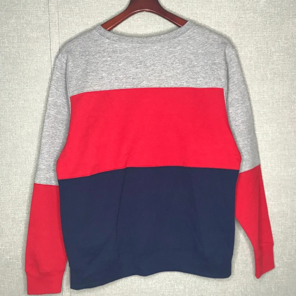 Champion Powerblend Red, Gray and Blue Colorblock Script Logo Sweatshirt - Picture 3 of 8